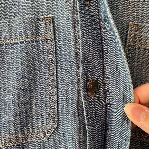 Ariat Blue Jean Long Sleeve Coveralls Button Down Jumpsuit Herringbone Medium - Picture 8 of 12